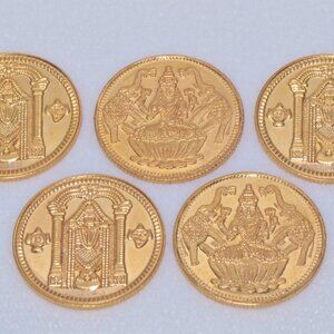 Asian Indian 916 22K Solid Gold Laxmi Balaji Reversible Coin Token Gift